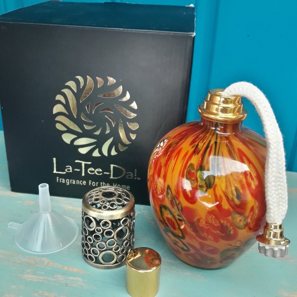 NEW Millefiori Blown Glass Oil Lamp Nwt La Tee Da New in Box Millefiori Art - Picture 16 of 16